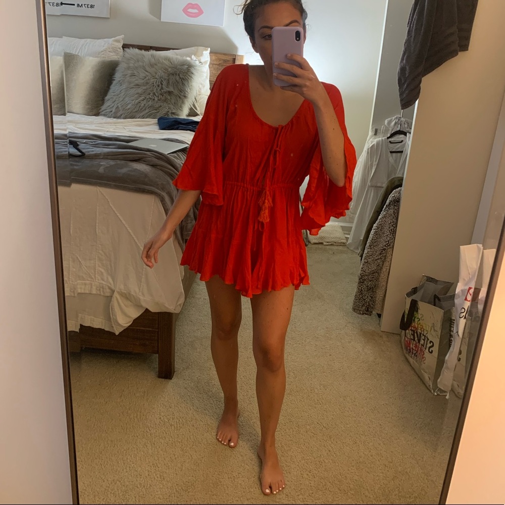 NWT! Red Short Sleeve Romper/Coverup